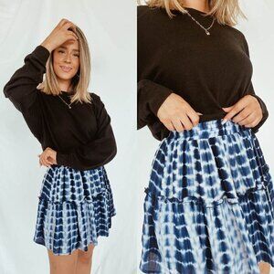 NWT Vestique Blue Tie Dye Elastic Waist Tiered A-Line Mini Skirt